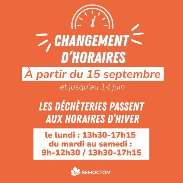 Déchèteries : horaires d'hiver 2026/2027