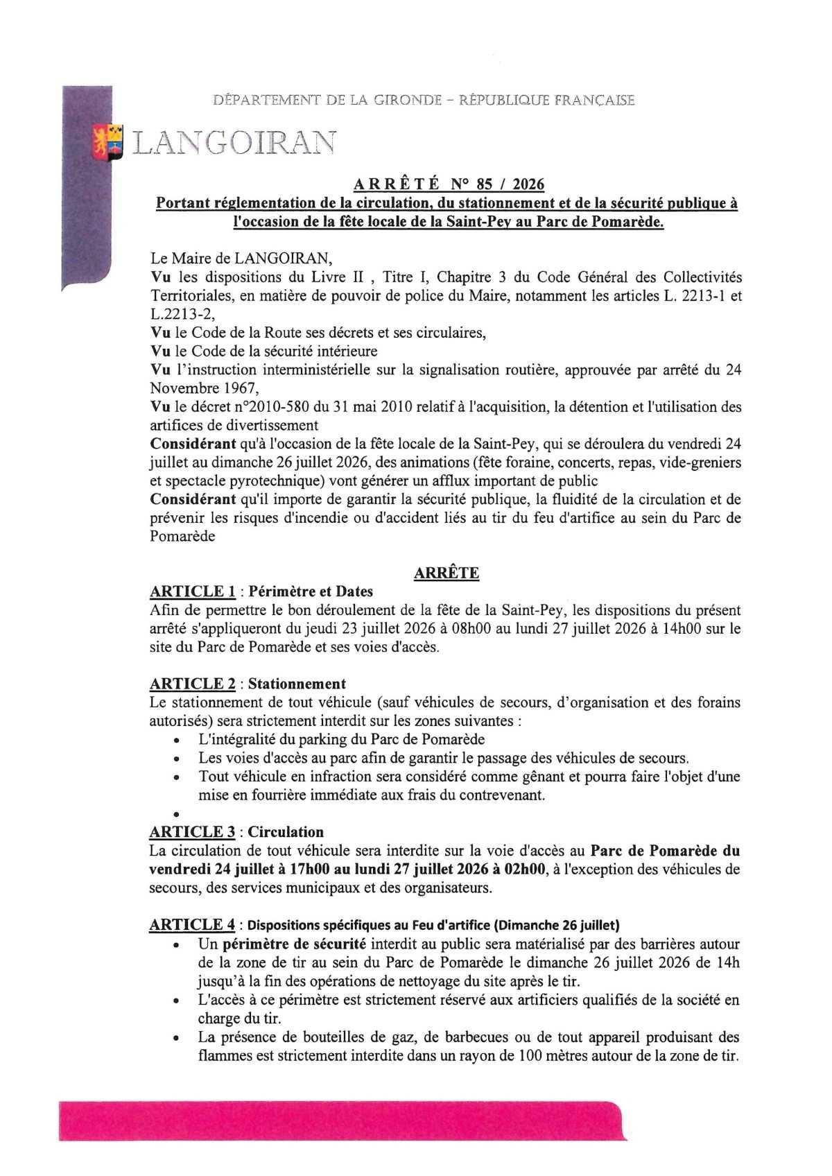 Fête de la Saint Pey 2026, organisée par le Comité Des Fêtes de Langoiran