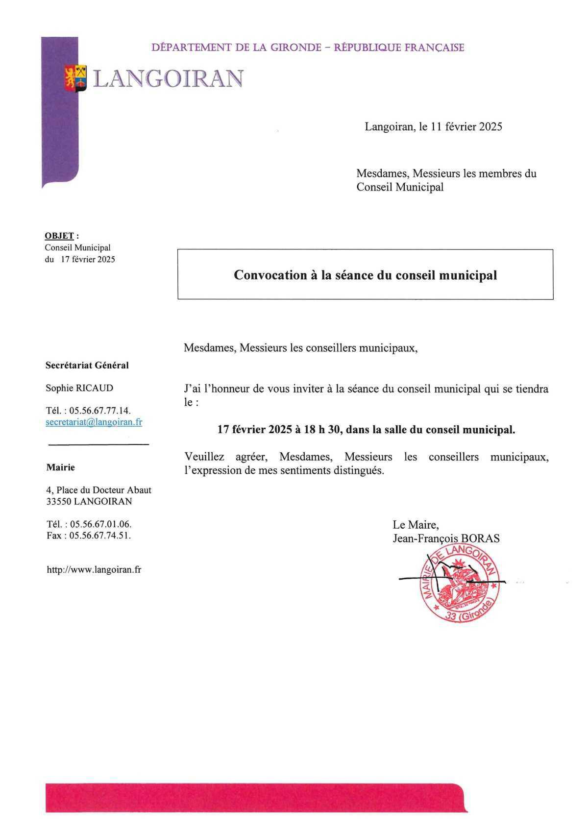 Conseil municipal du 17/02/2025