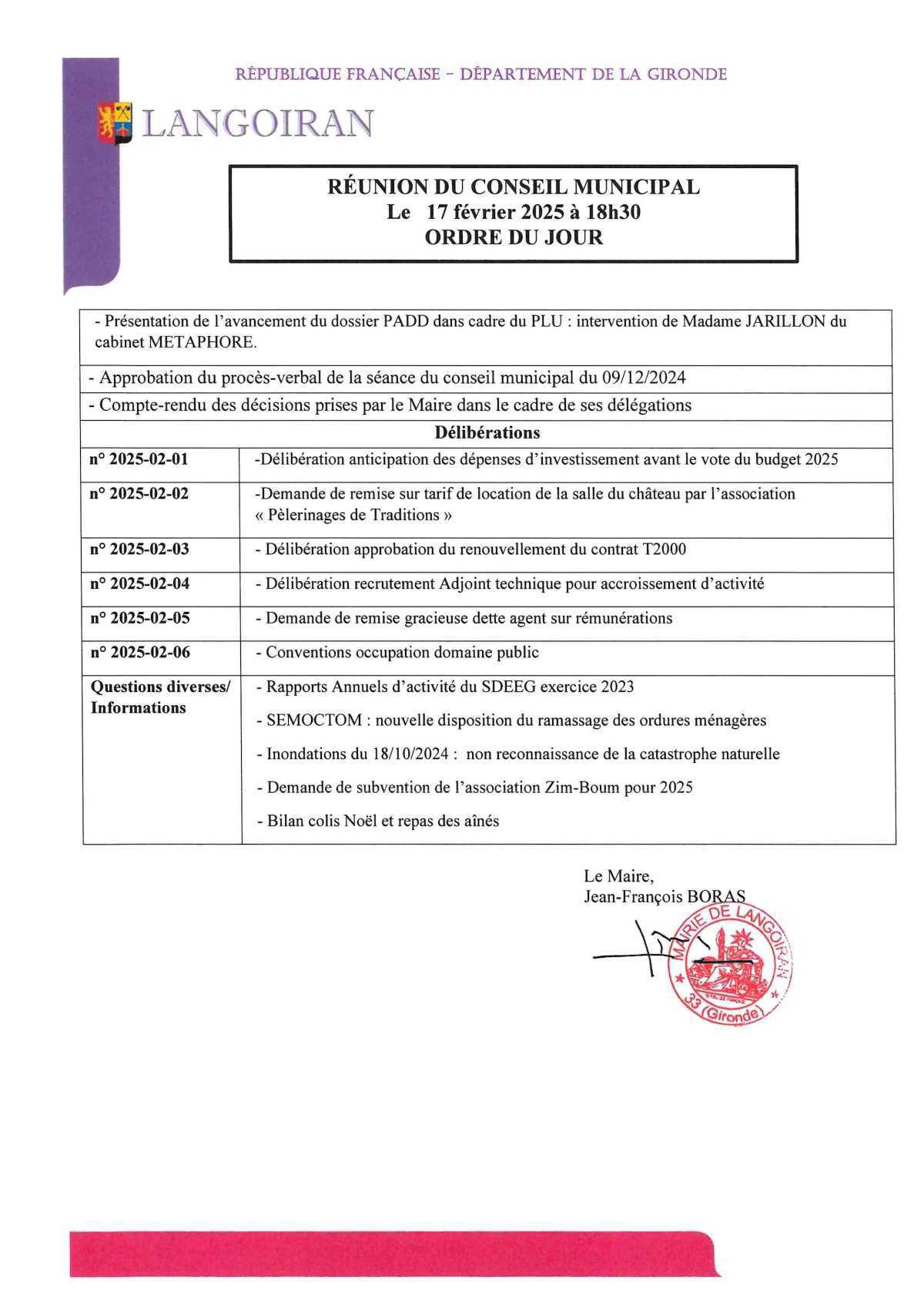 Conseil municipal du 17/02/2025
