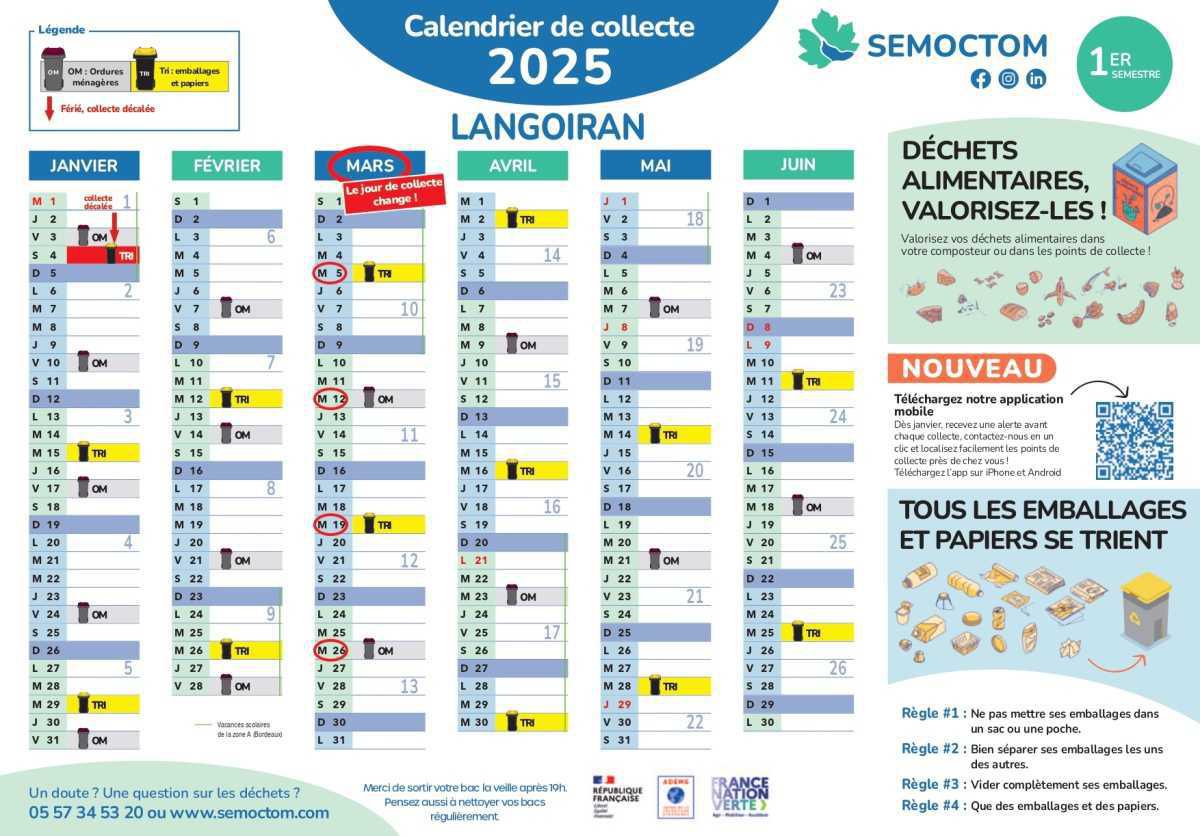 SEMOCTOM : calendrier des collectes 2025 SEMOCTOM : calendrier des collectes 2025