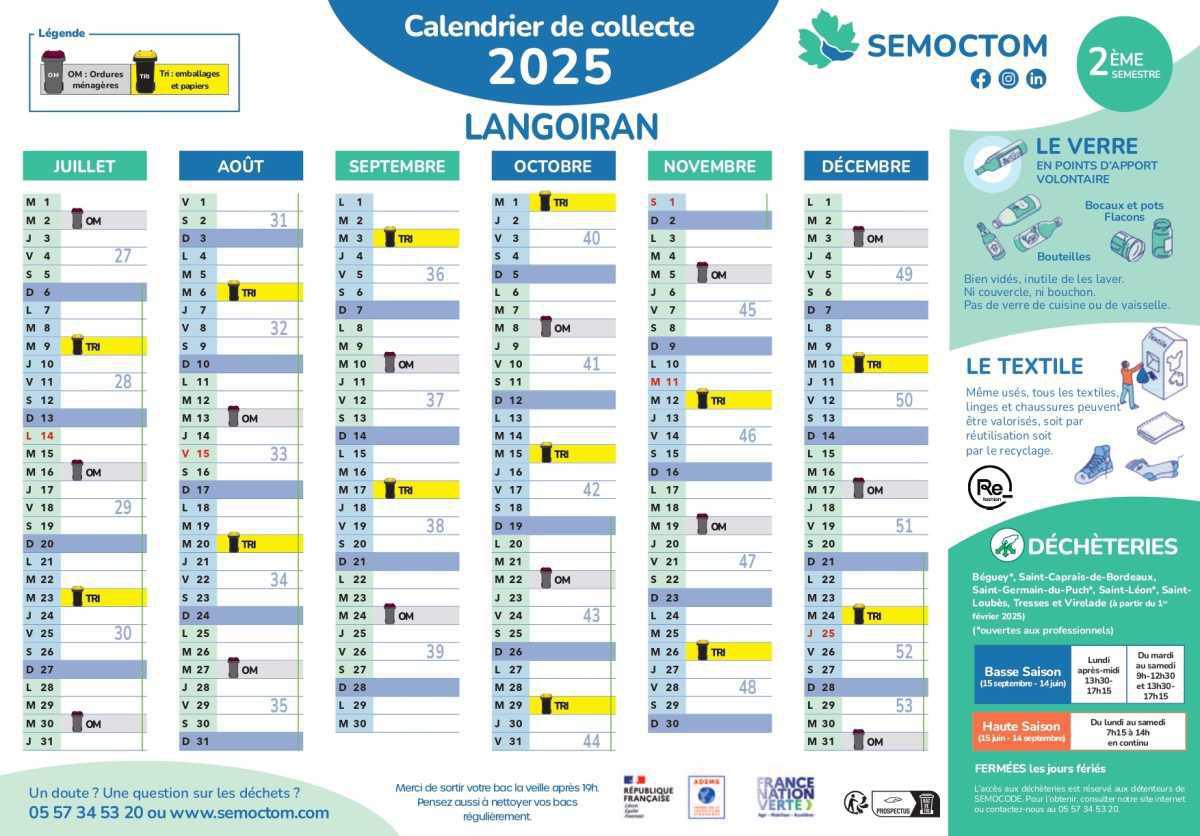 SEMOCTOM : calendrier des collectes 2025 SEMOCTOM : calendrier des collectes 2025