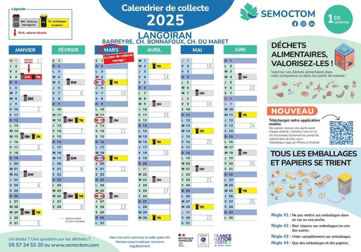 SEMOCTOM : calendrier des collectes 2025 SEMOCTOM : calendrier des collectes 2025