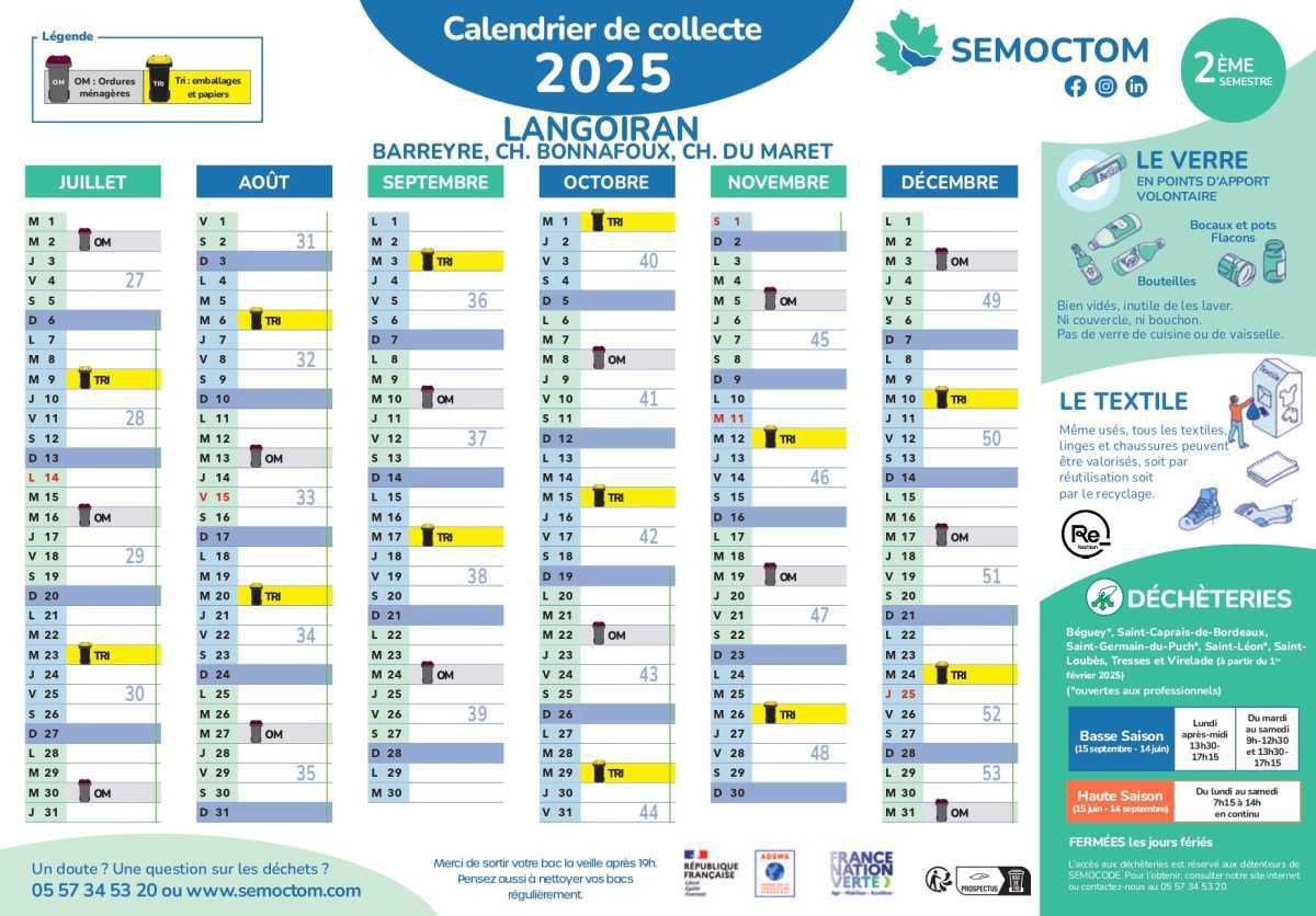 SEMOCTOM : calendrier des collectes 2025 SEMOCTOM : calendrier des collectes 2025