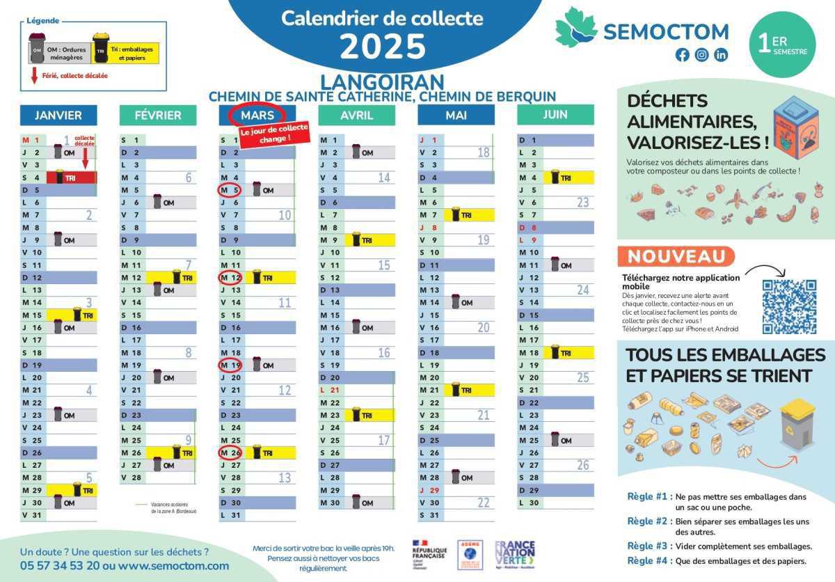 SEMOCTOM : calendrier des collectes 2025 SEMOCTOM : calendrier des collectes 2025