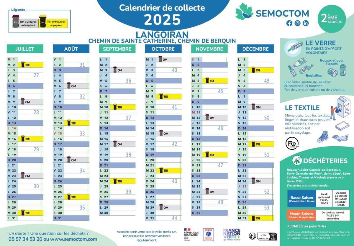 SEMOCTOM : calendrier des collectes 2025 SEMOCTOM : calendrier des collectes 2025
