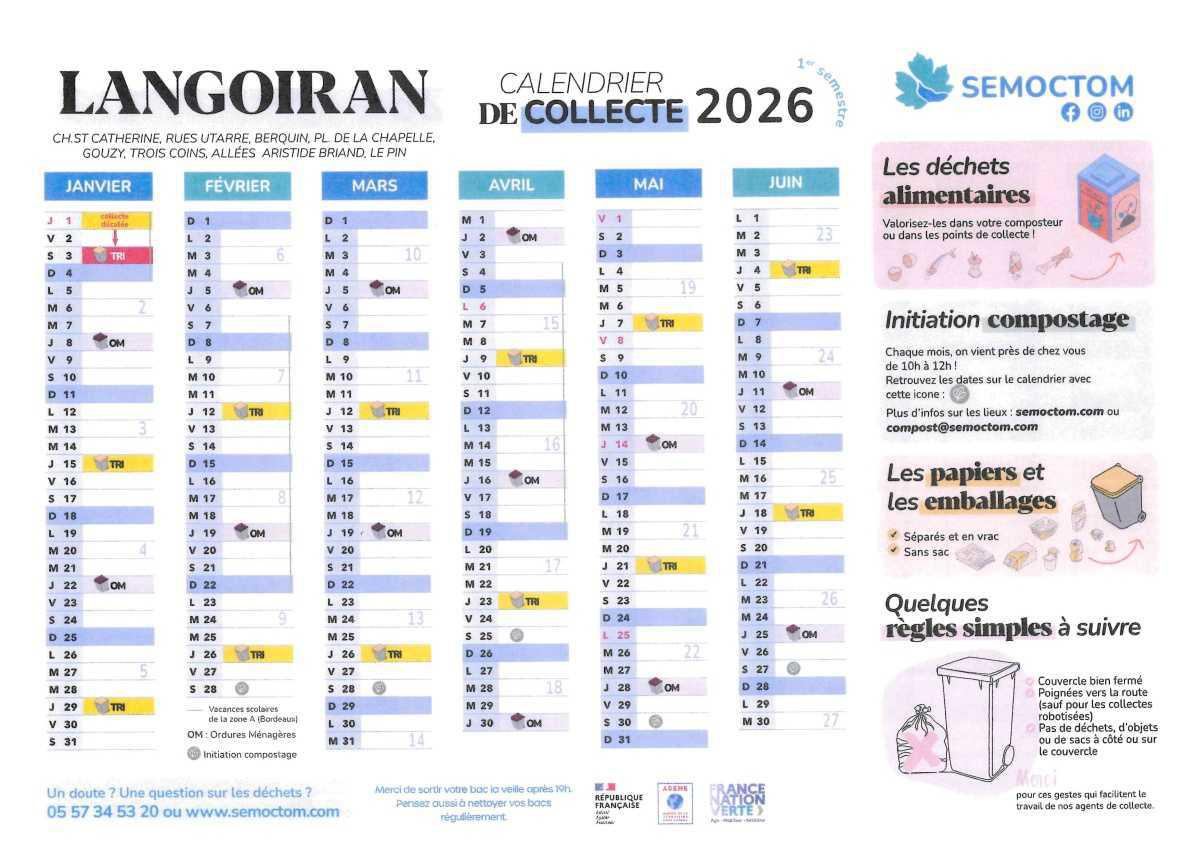 SEMOCTOM : calendrier des collectes 2026