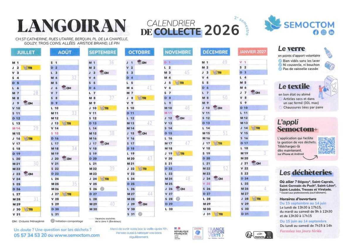 SEMOCTOM : calendrier des collectes 2026