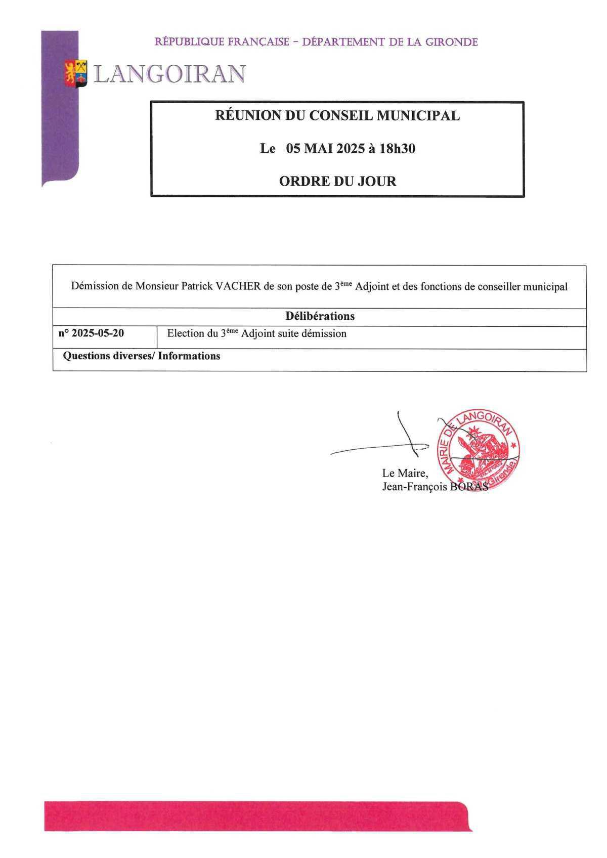 Conseil municipal du 05/05/2025