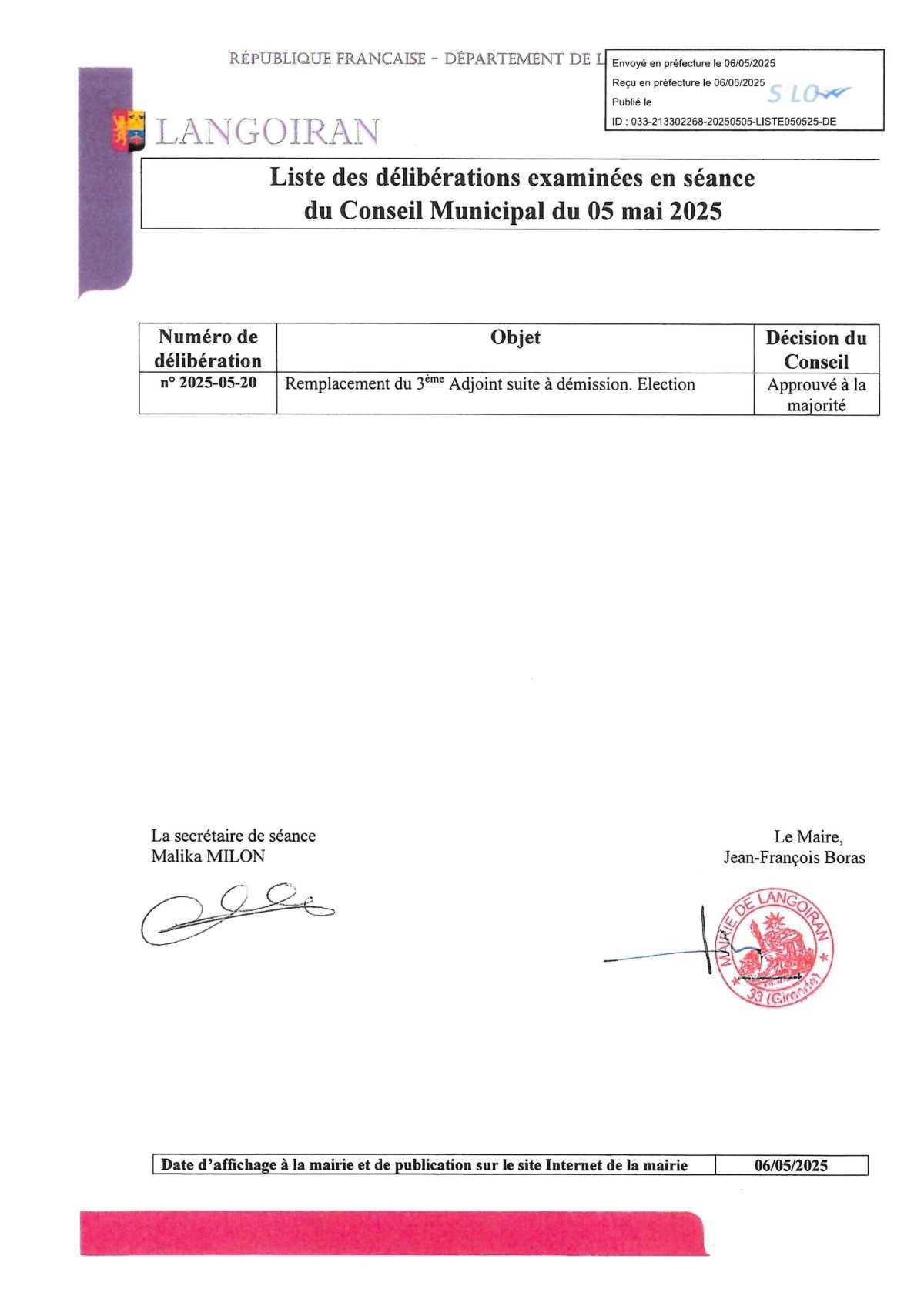 Conseil municipal du 05/05/2025