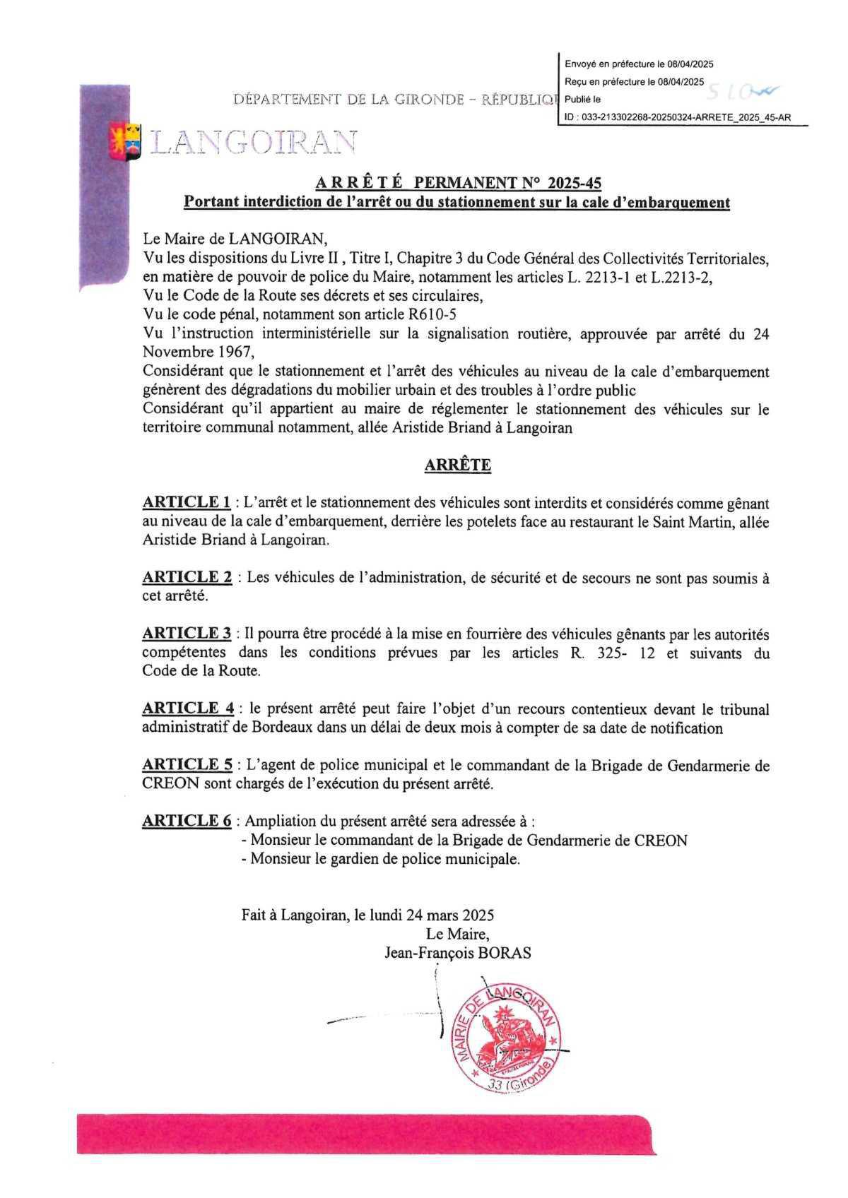 Arrêté municipal permanent