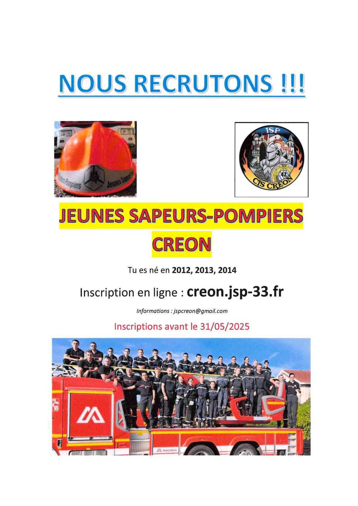 Créon : Les Jeunes Sapeurs Pompiers recrutent