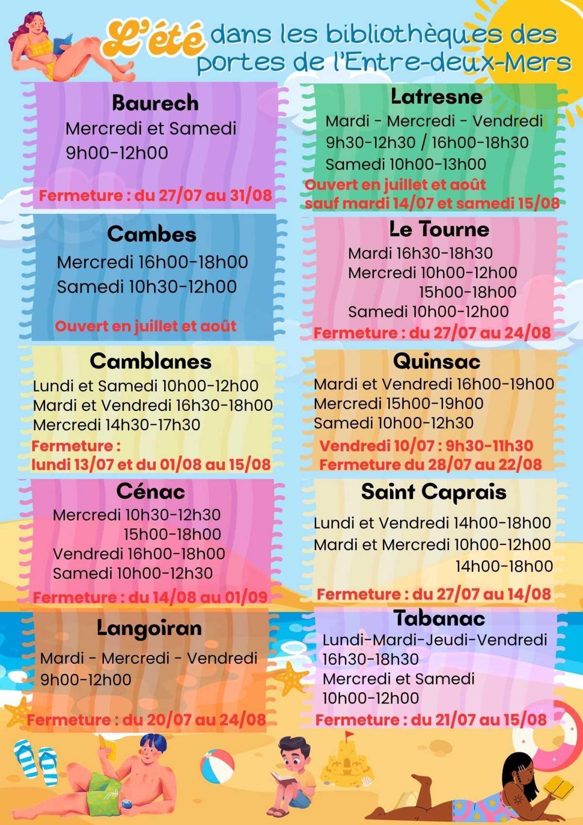 Bibliothèque : fermeture saison estivale, l'été des bibliothèques de la CDC