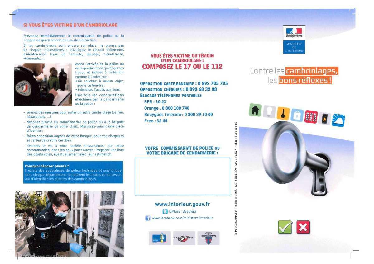 Lutte contre les cambriolages : le Ministère de l'Intérieur communique