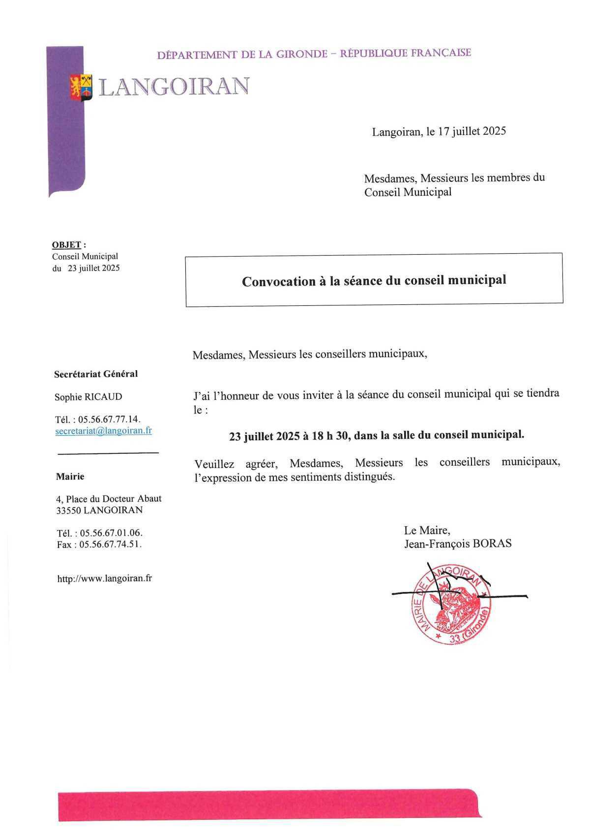 Conseil municipal du 23/07/2025