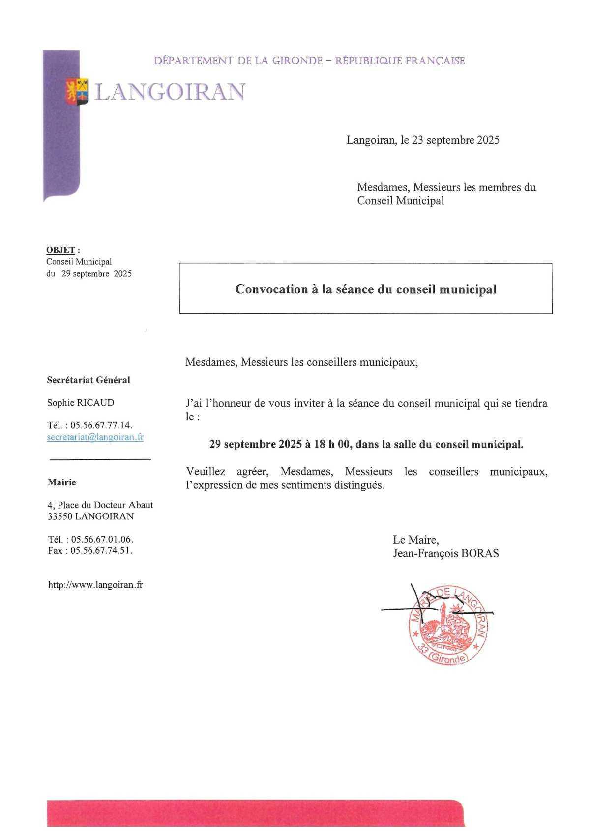 Conseil municipal du 29/09/2025