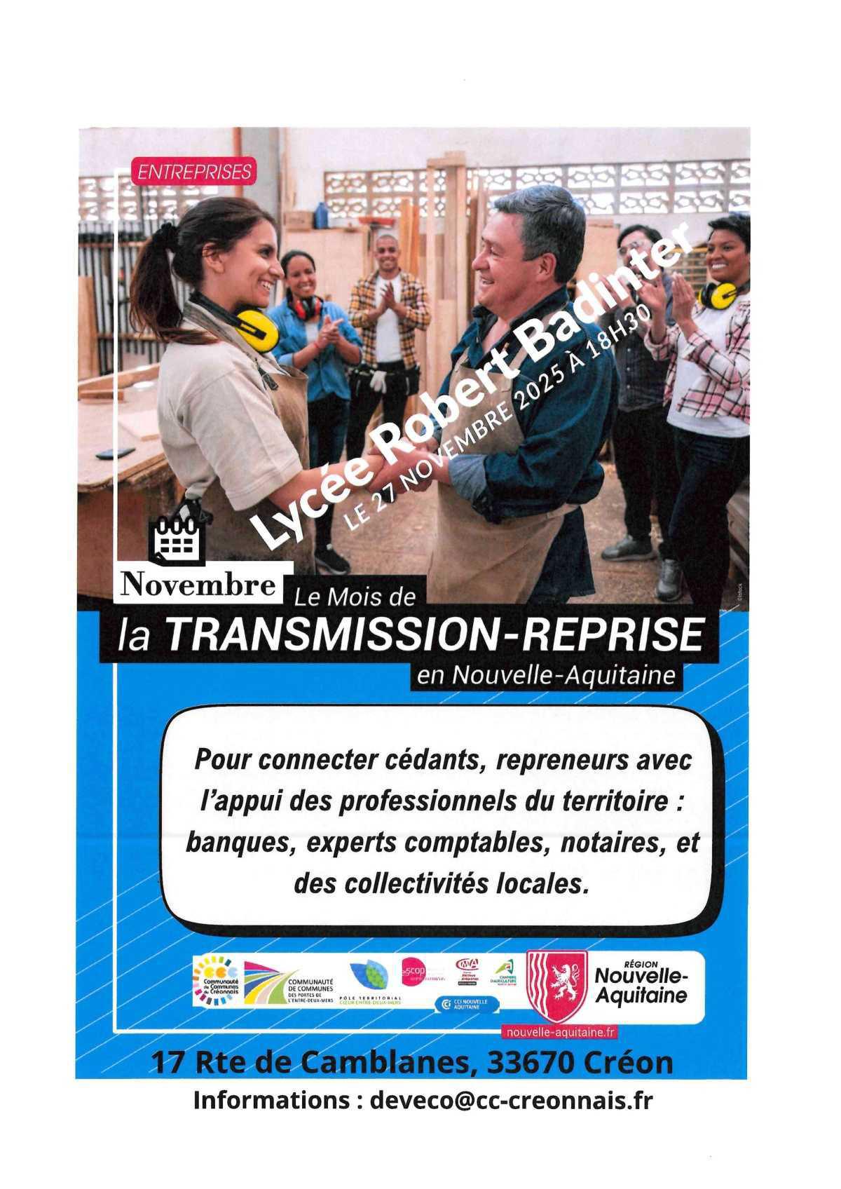Le mois de la transmission et reprise d'entreprise