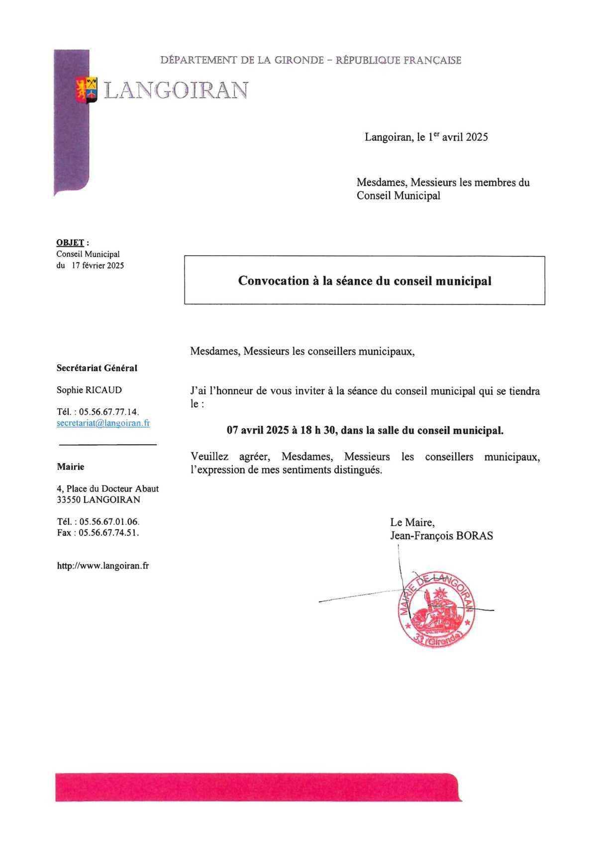 Conseil municipal du 07/04/2025