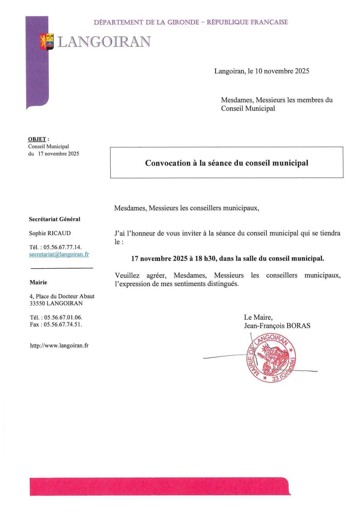 Conseil municipal du 17/11/2025