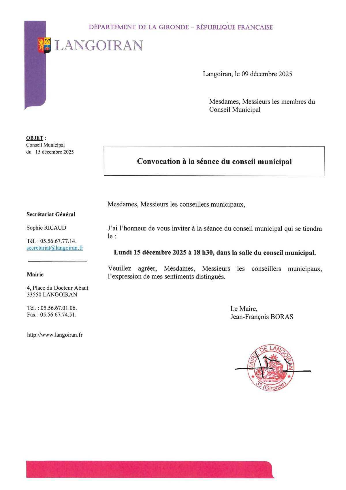Conseil municipal du 15/12/2025