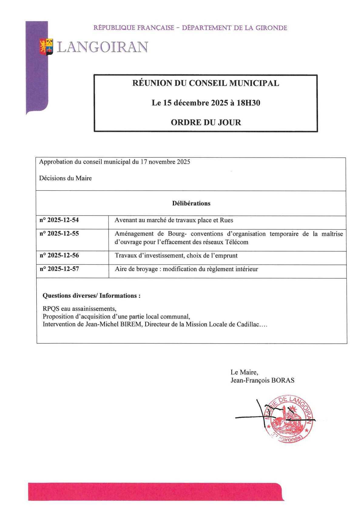 Conseil municipal du 15/12/2025