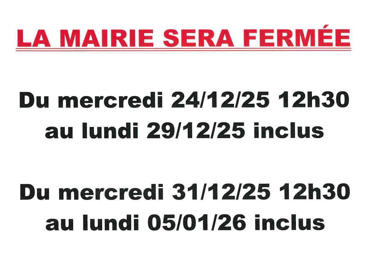 Fermeture de la mairie pour les fêtes de fin d'année