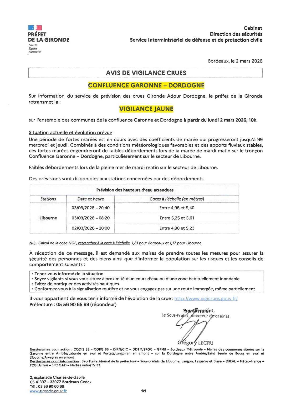 Messages de la Préfecture : vigilances météo