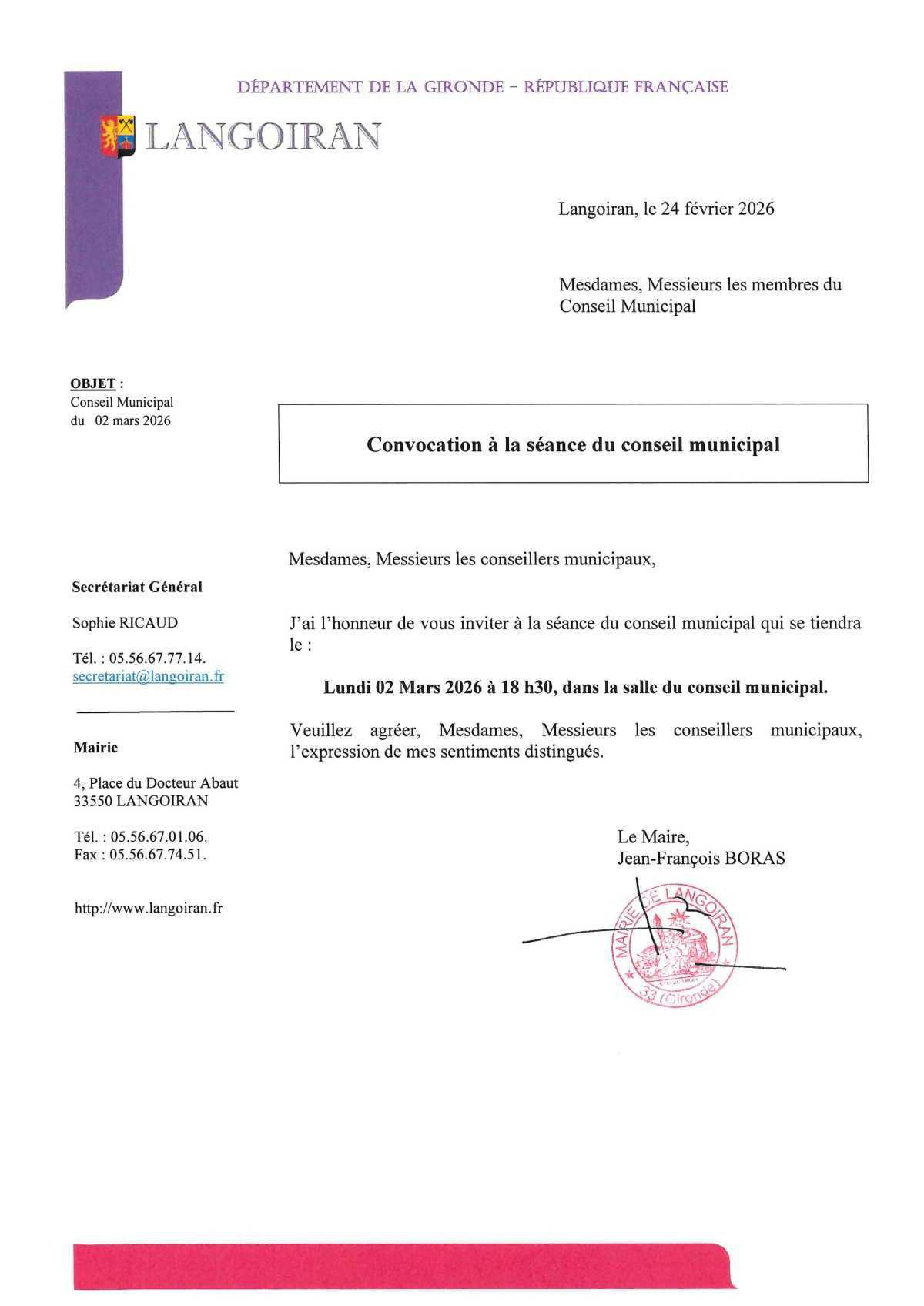 Conseil municipal du 02/03/2026