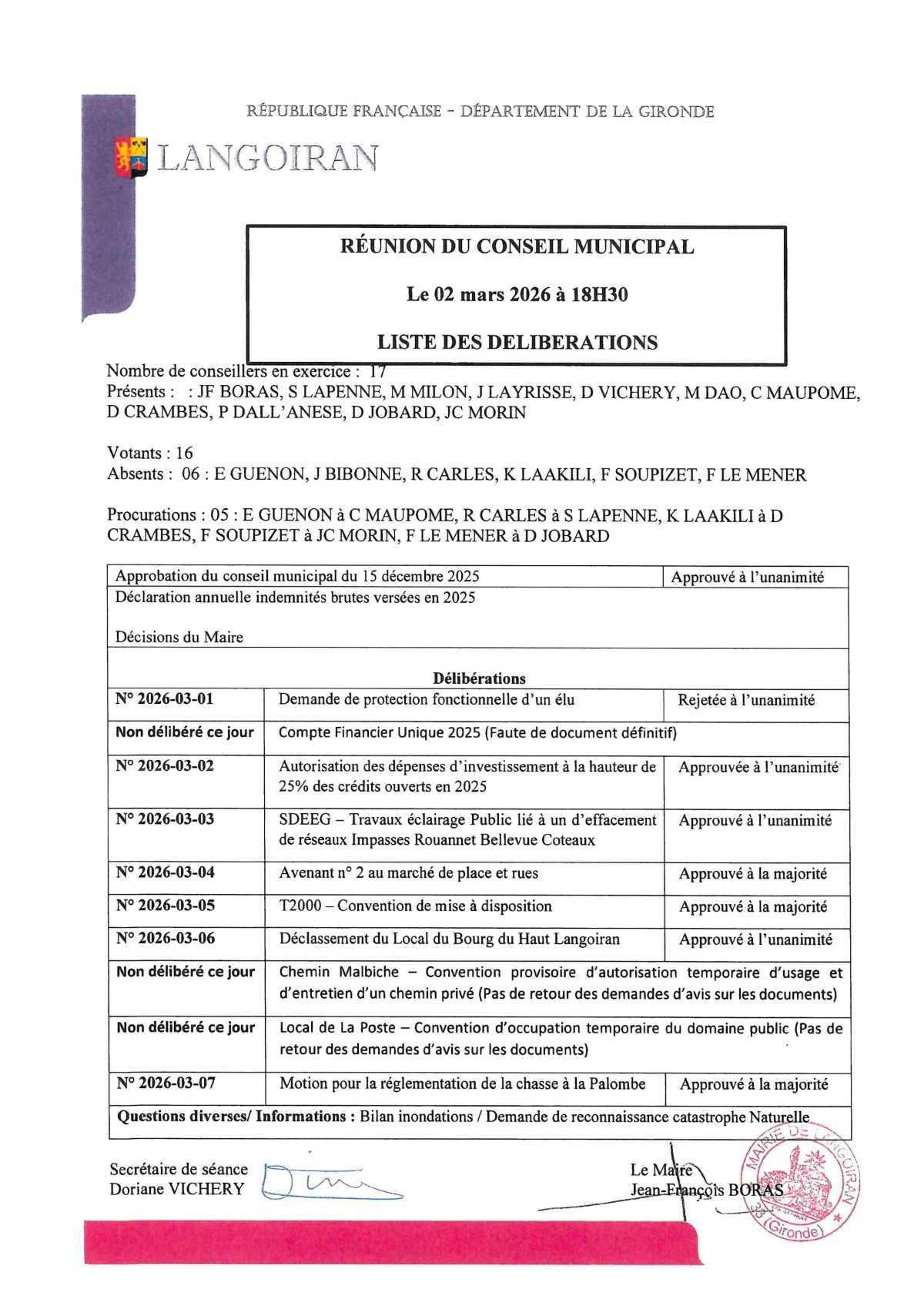 Conseil municipal du 02/03/2026