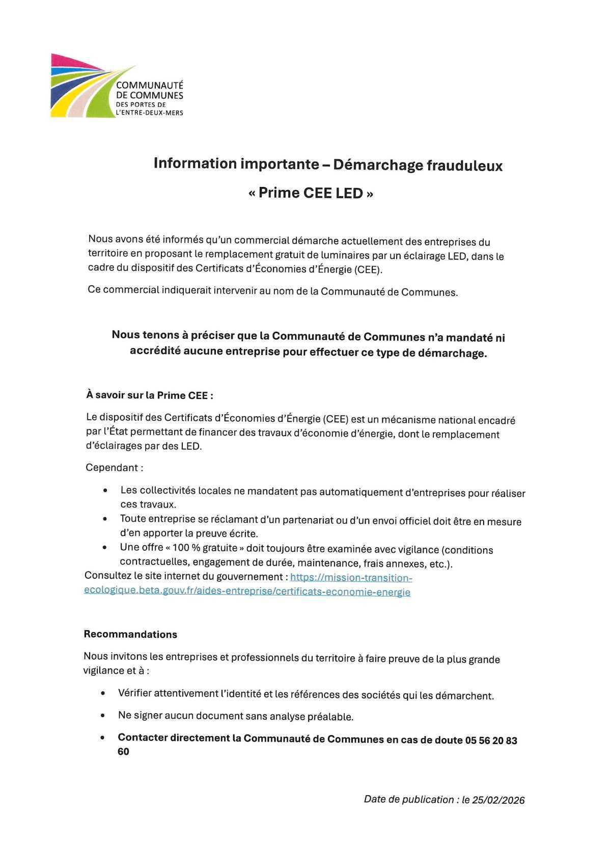Information de la CDC pour démarchage frauduleux Information de la CDC pour démarchage frauduleux
