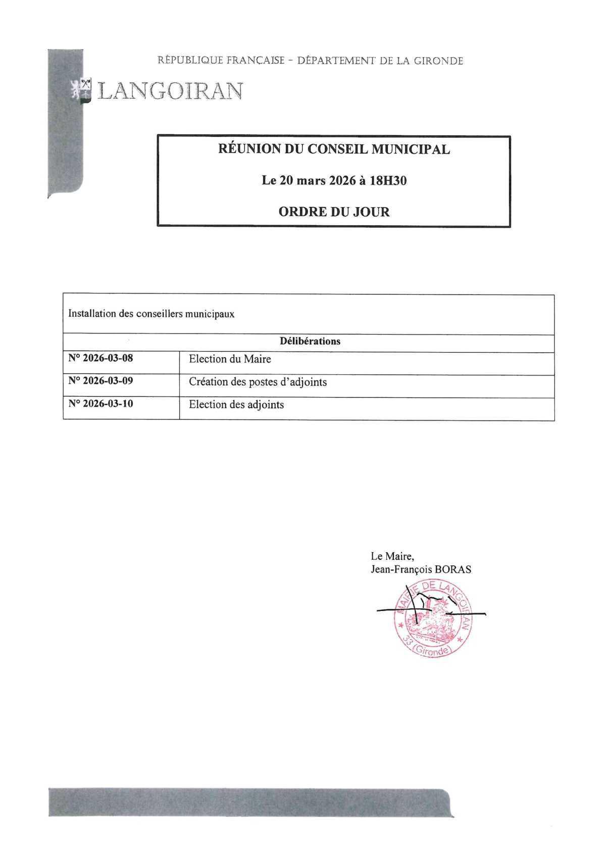 Conseil municipal du 20/03/2026