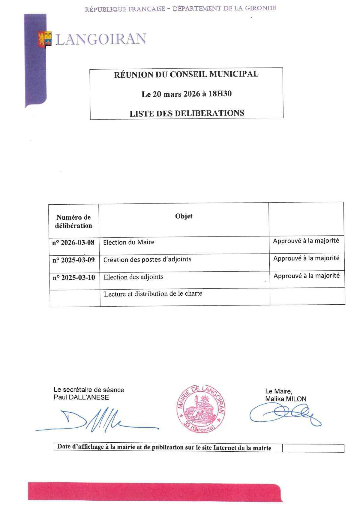 Conseil municipal du 20/03/2026