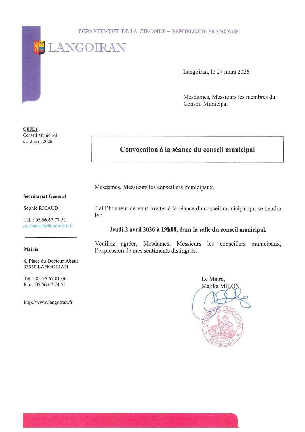 Conseil municipal du 02/04/2026