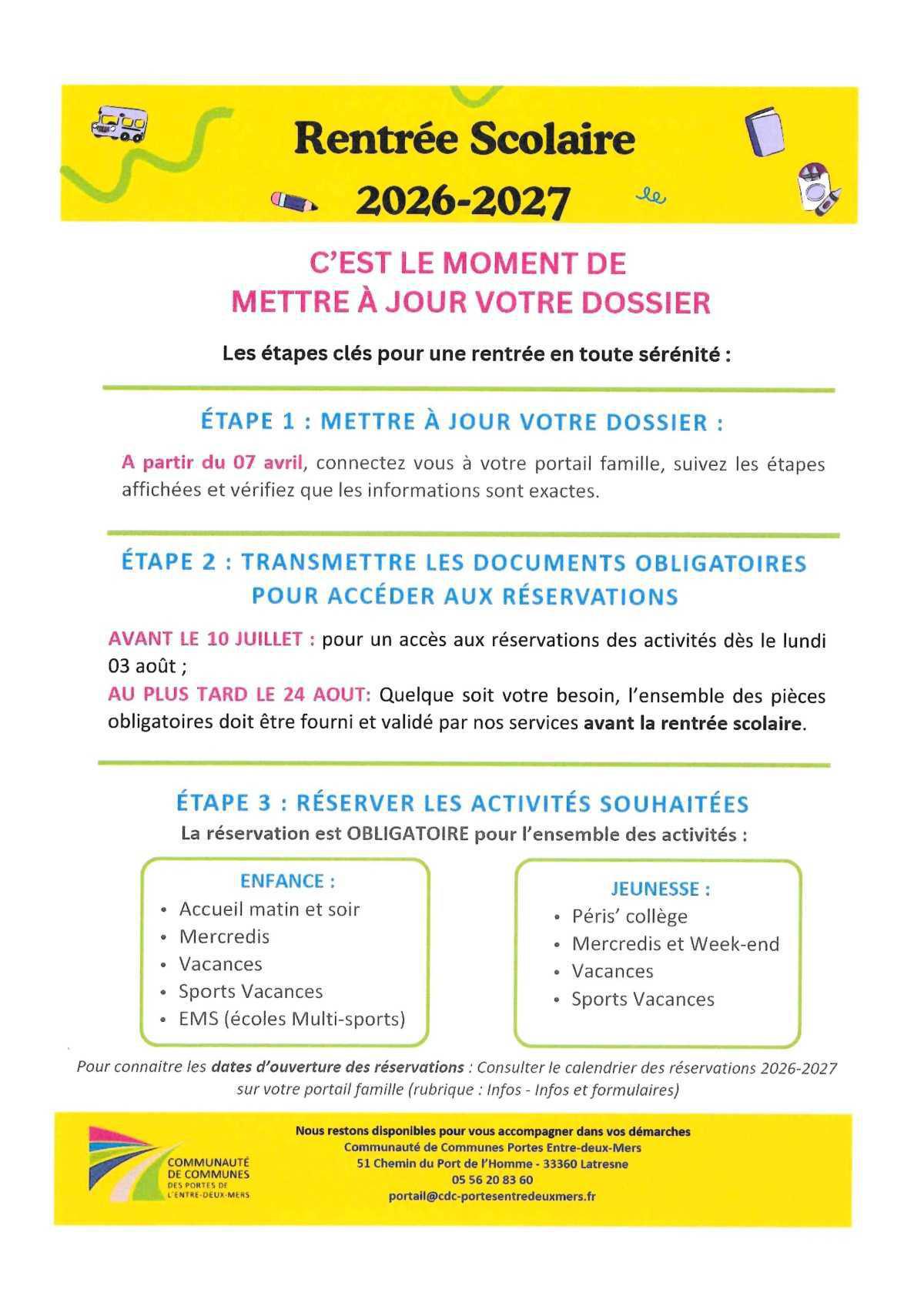 Enfance/Jeunesse CDC : rentrée 2026