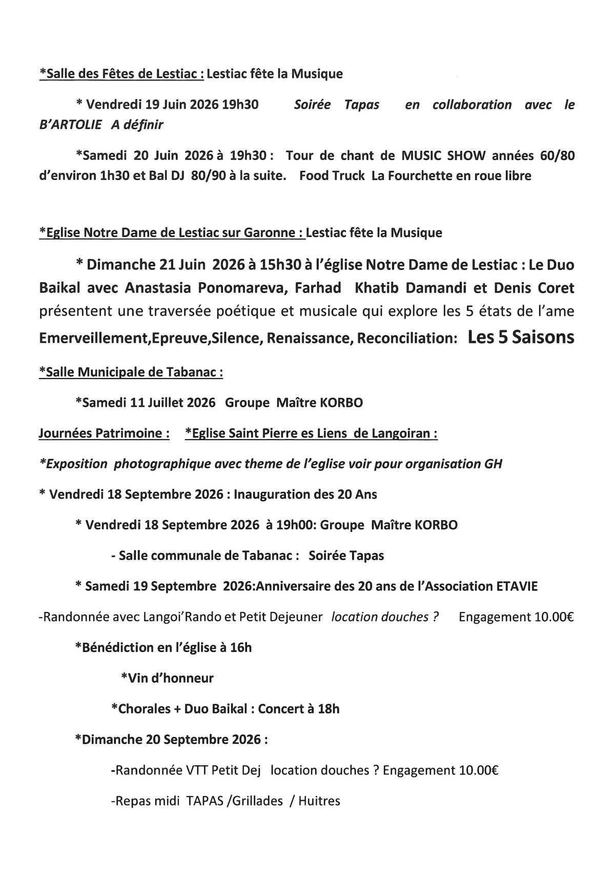 Association Etavie : Entre 2 Mers musical 2026