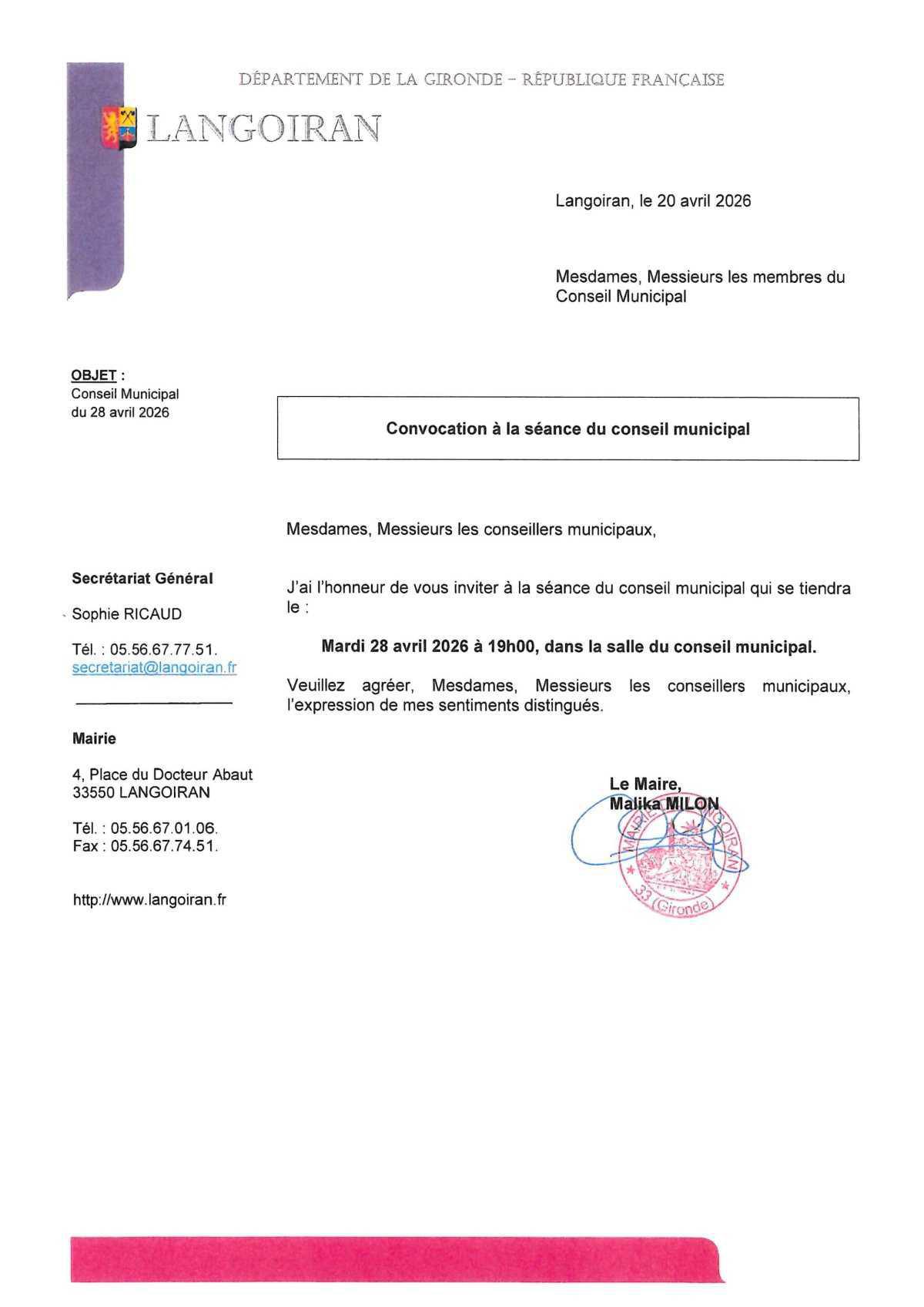 Conseil municipal du 28/04/2026