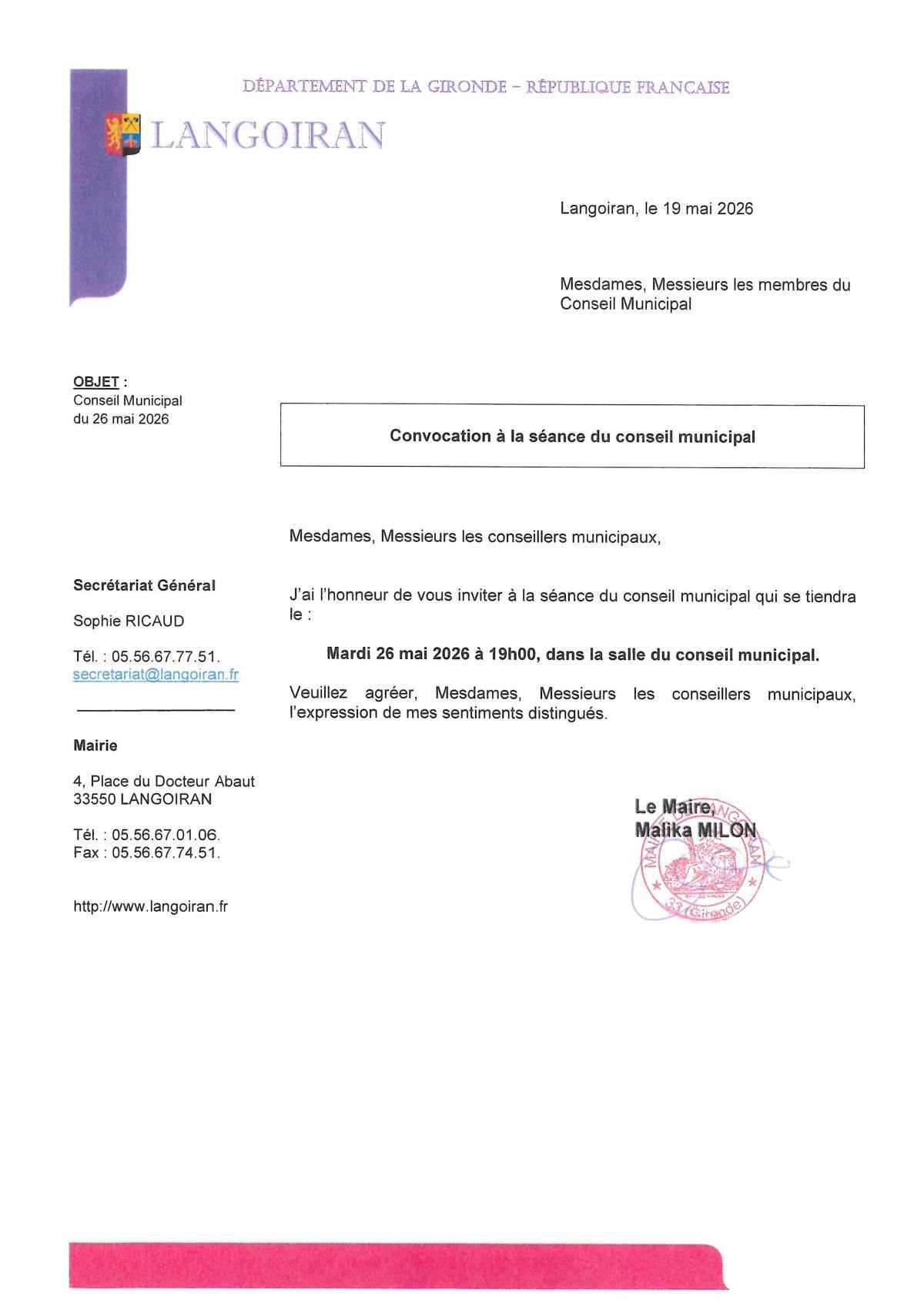 Conseil municipal du 26/05/2026