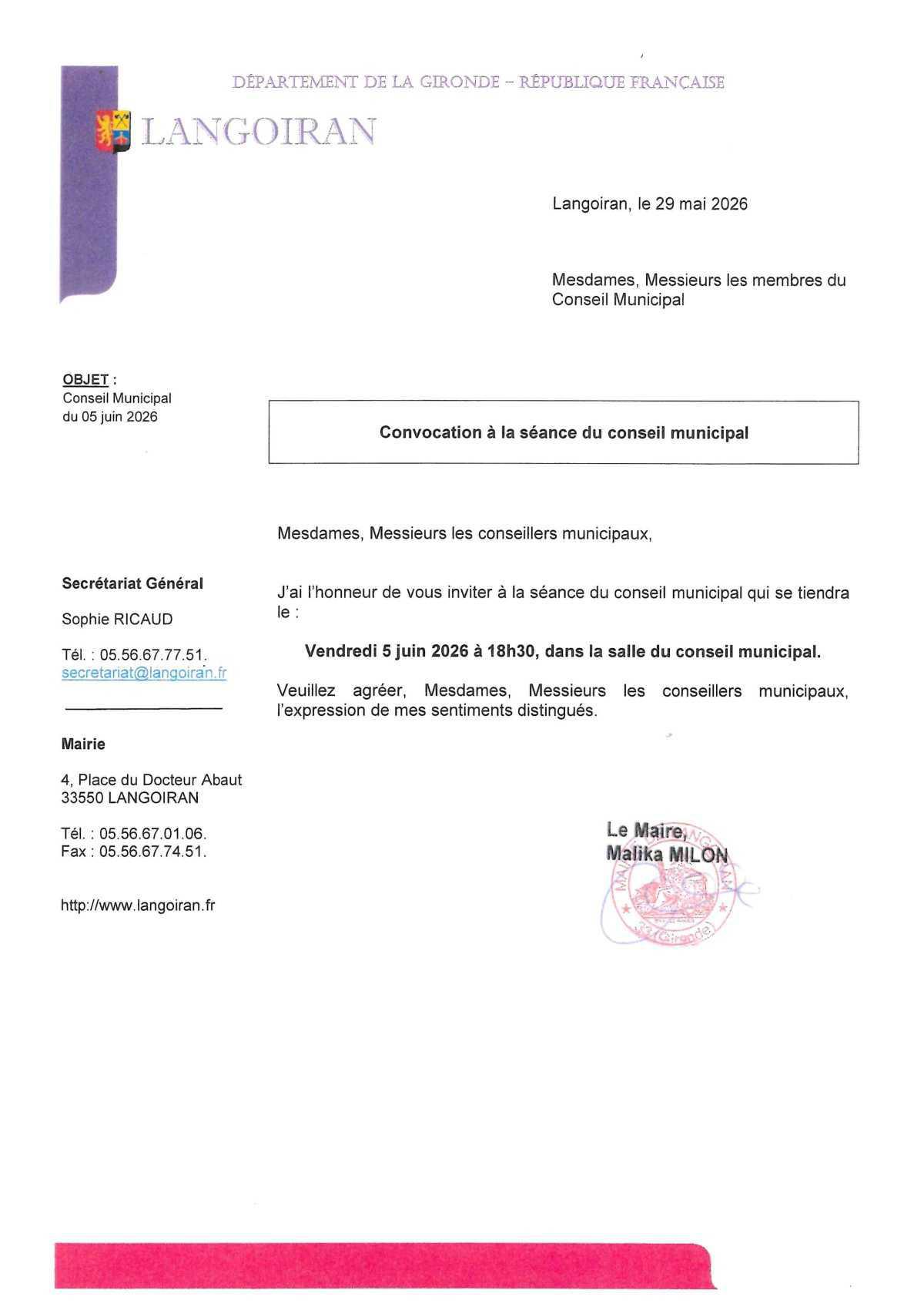 Conseil municipal du 05/06/2026