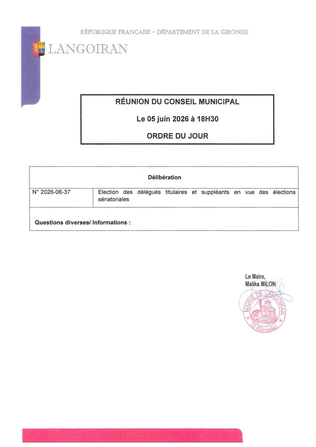 Conseil municipal du 05/06/2026