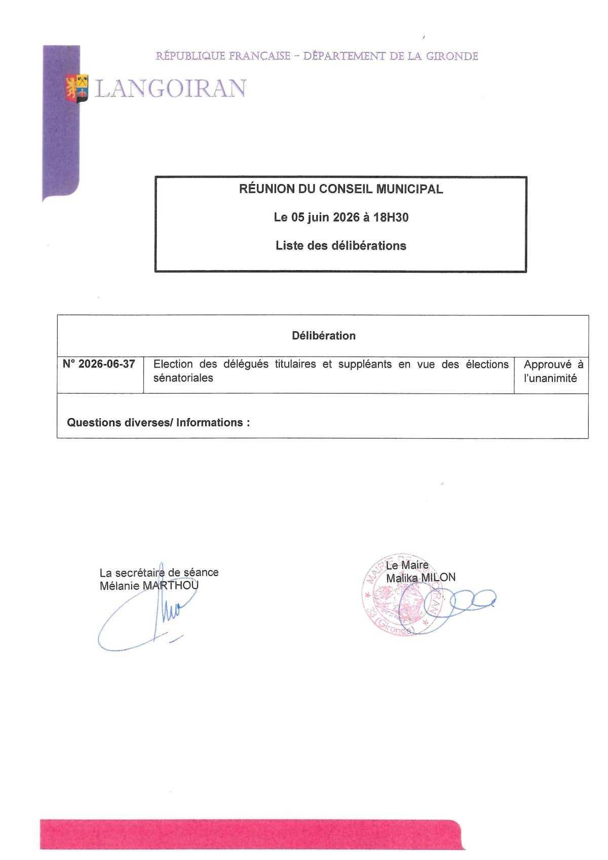 Conseil municipal du 05/06/2026