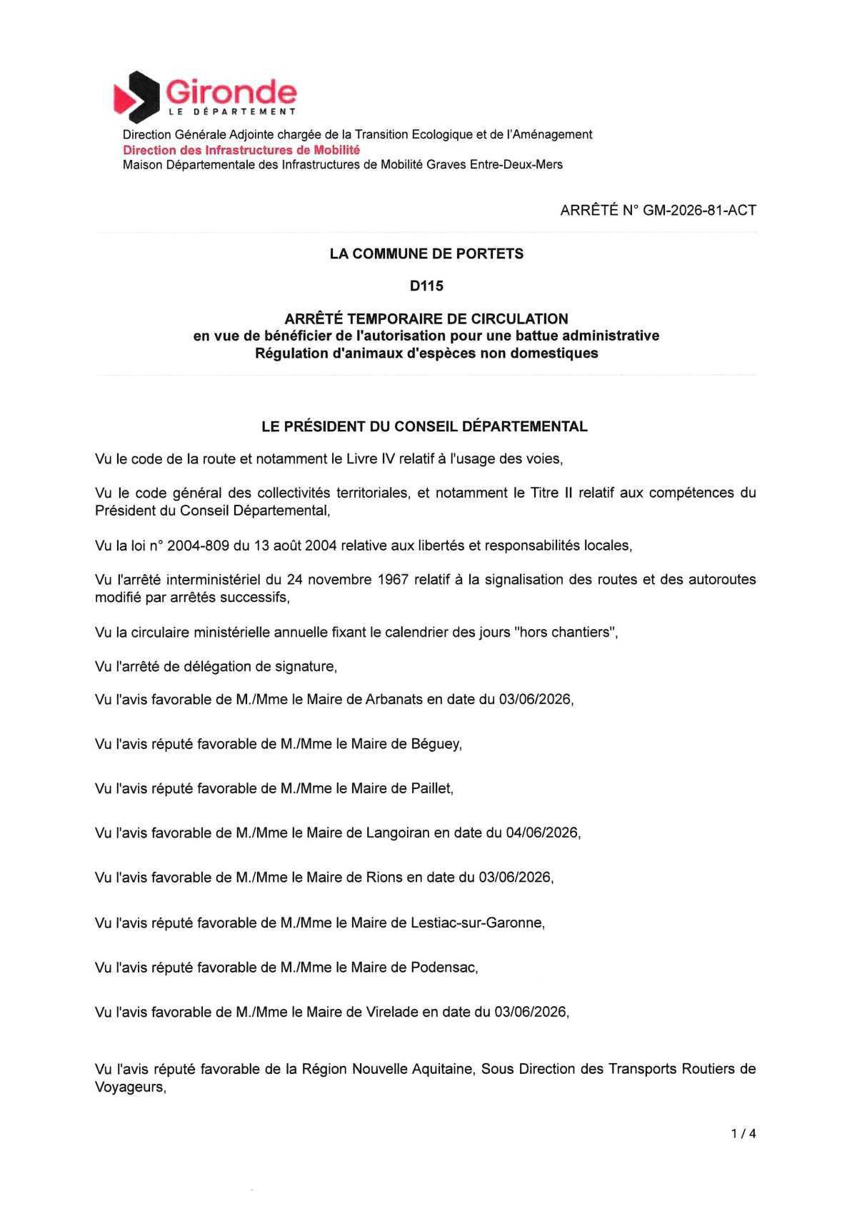 Fermeture du pont de Langoiran le 26 juillet 2026 Fermeture du pont de Langoiran le 26 juillet 2026