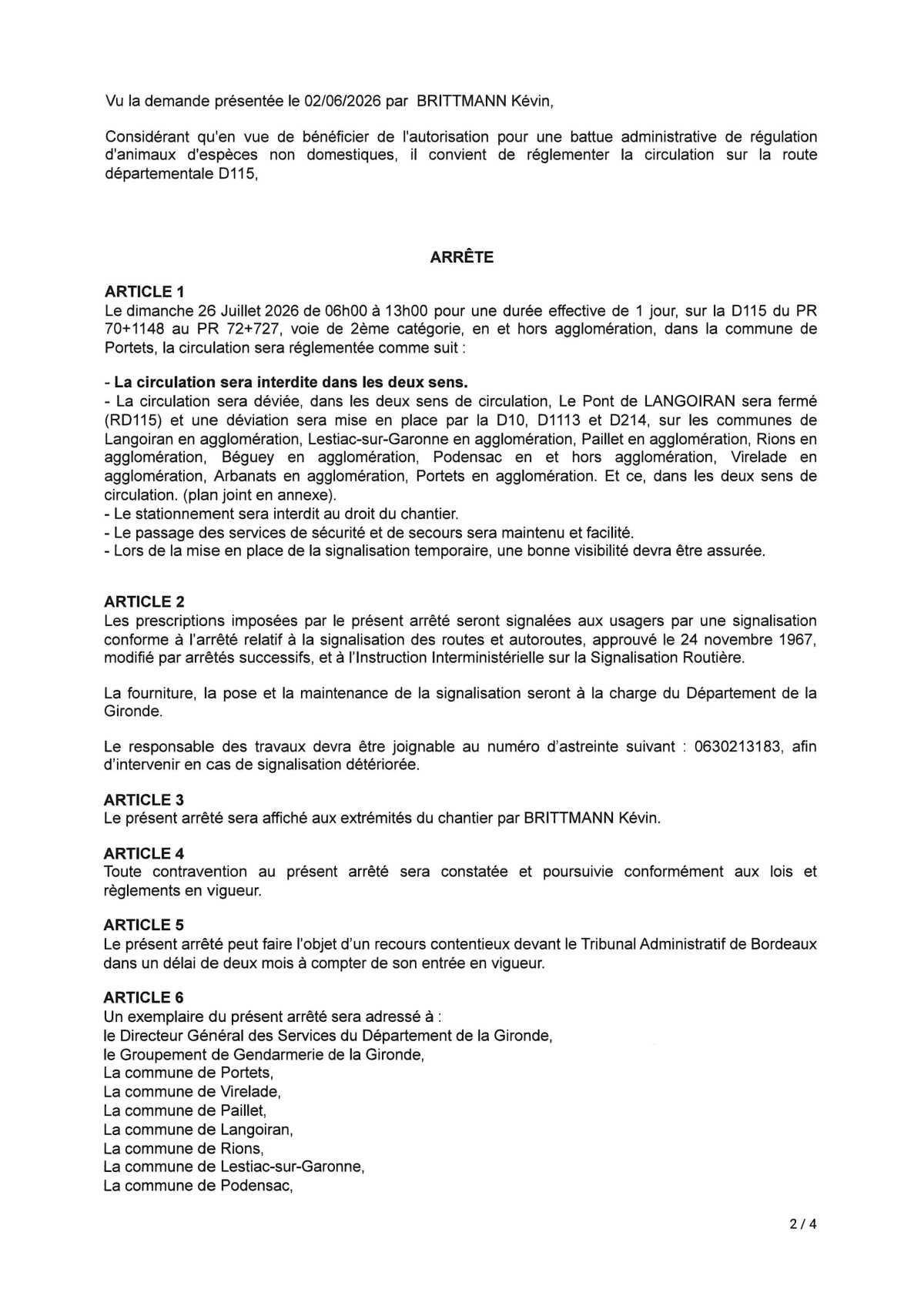Fermeture du pont de Langoiran le 26 juillet 2026