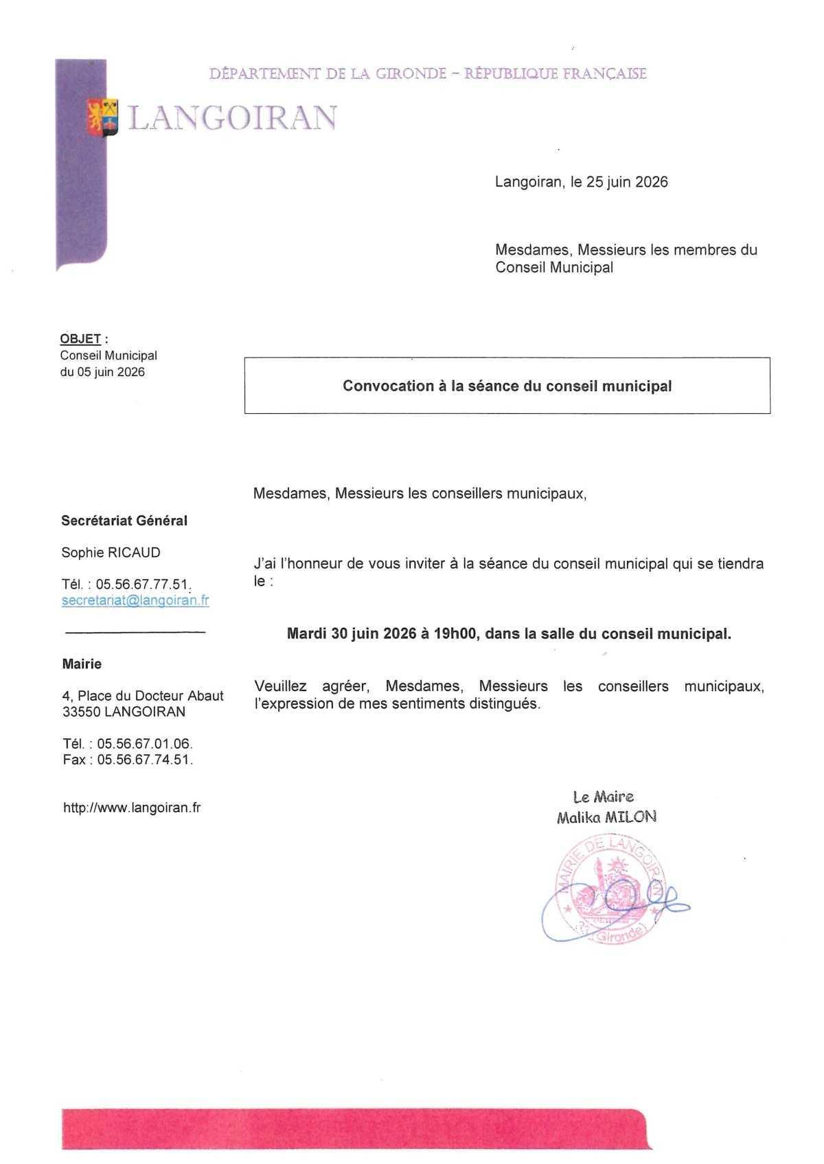  Conseil municipal du 30/06/2026