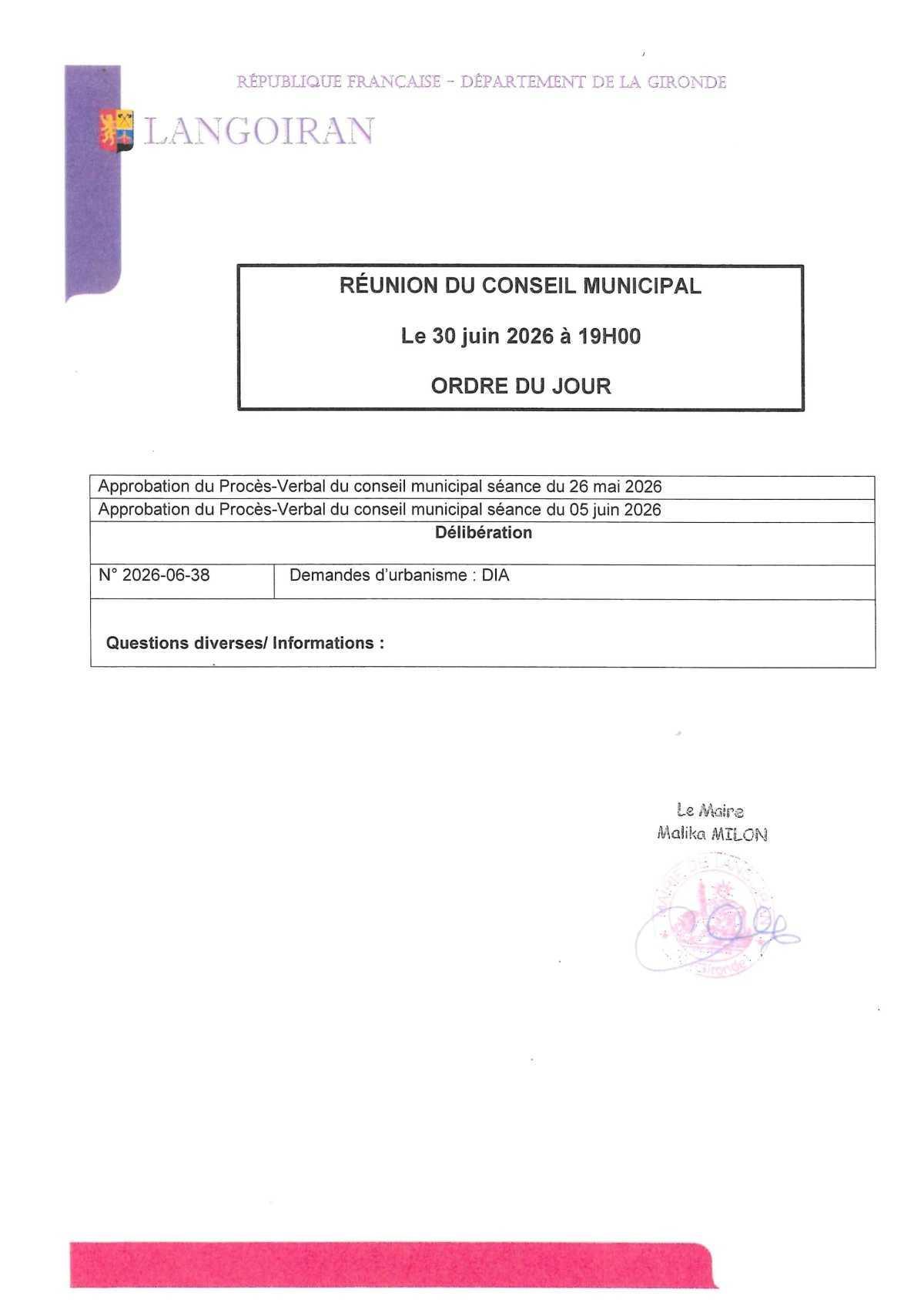  Conseil municipal du 30/06/2026
