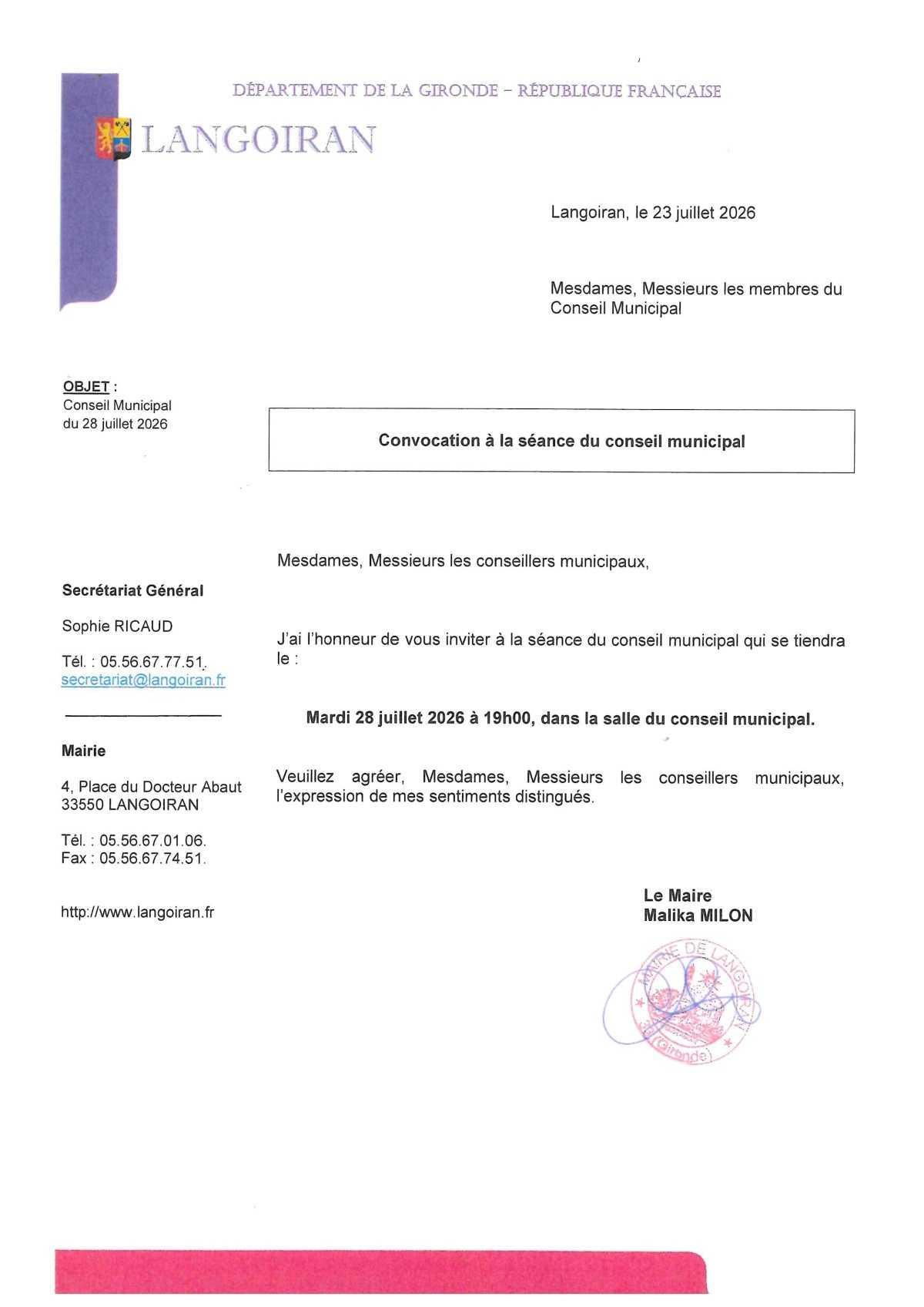 Conseil municipal du 28/07/2026