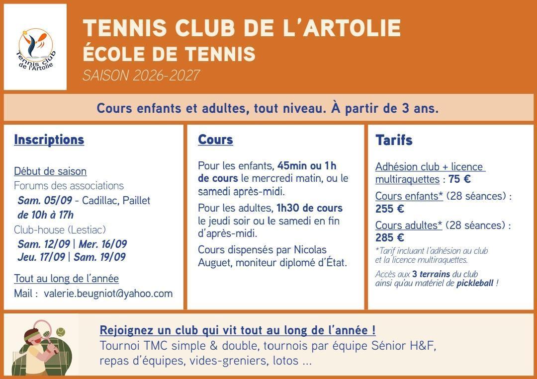 Reprise des activités du Tennis Club de l'Artolie