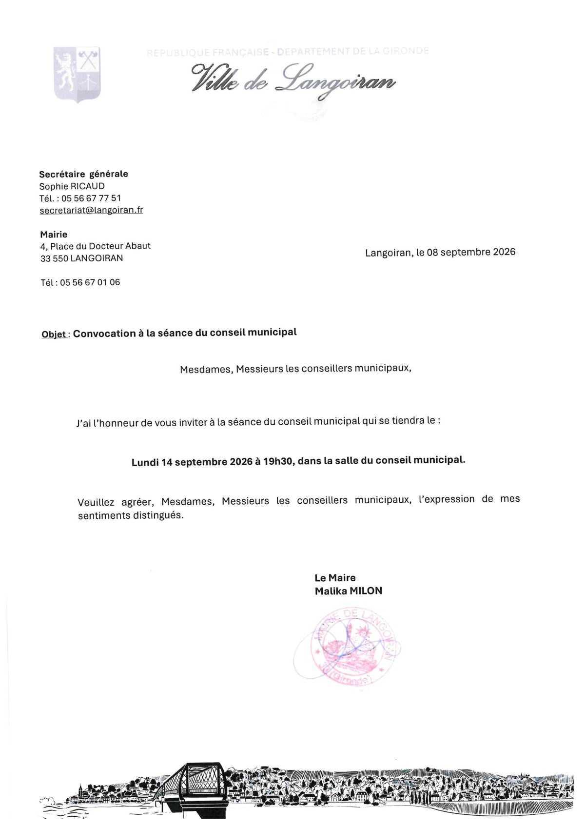 Conseil municipal du 14/09/2026