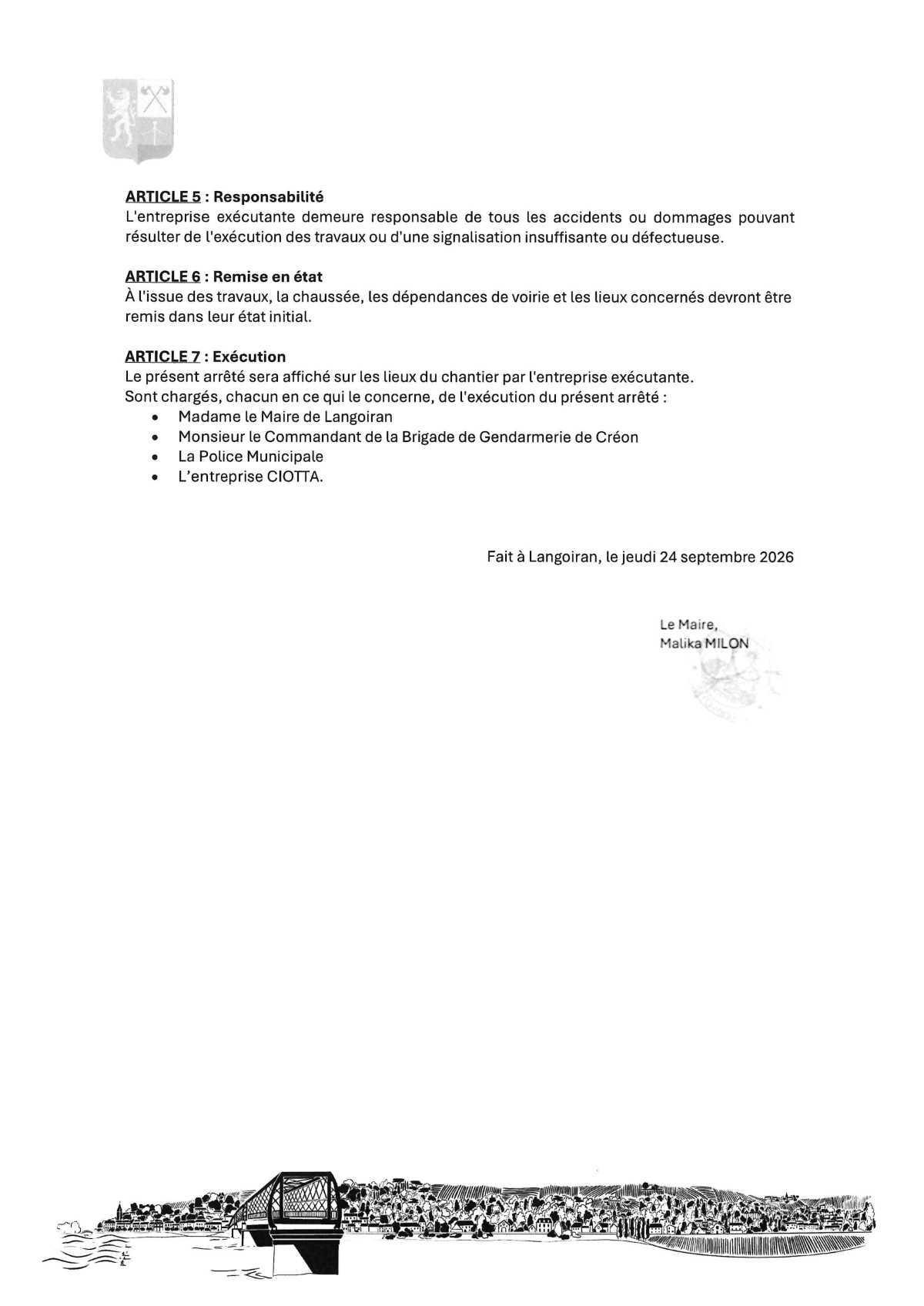 Arrêté règlementation circulation et stationnement - Allée Aristide Briand