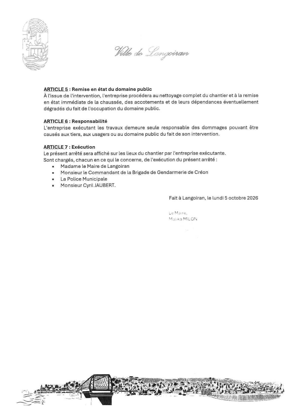Arrêté règlementation circulation et stationnement - Chemin Sainte Catherine