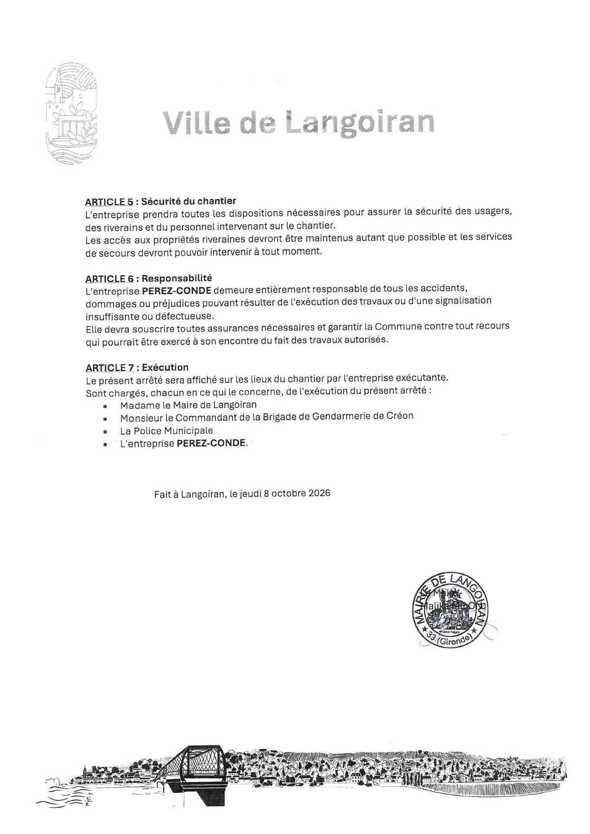Arrêté règlementation circulation et stationnement - avenue du Général de Gaulle